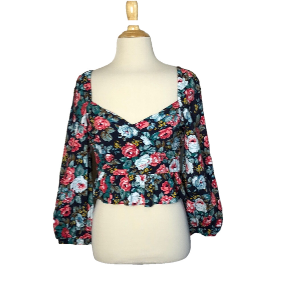 MAJORELLE Revolve Women's Small Long Balloon Sleeve Cropped Ruffle Corset Top